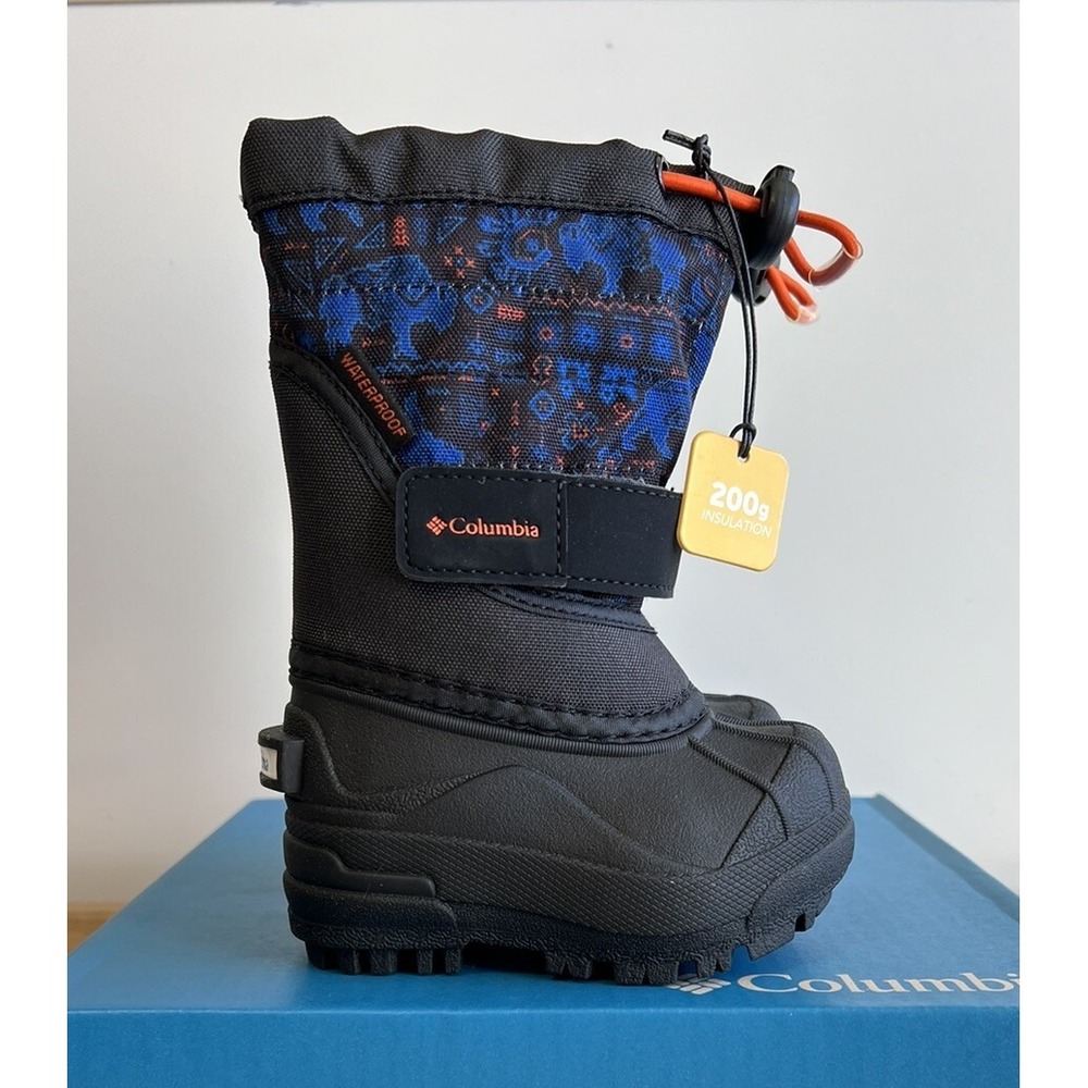 Columbia Powderbug Plus‎ II Print Black Orange Snow Boots / Toddler's 4